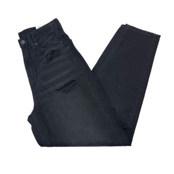 NWT AMERICAN EAGLE Relaxed High Rise Mom Jean Sz 00 Destroyed Distressing - Picture 2 of 7